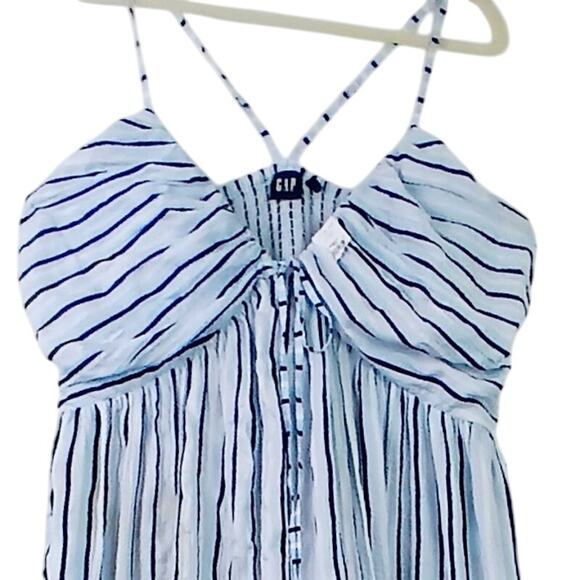 Gap Women's SZ XL Tie-Front Ruffle Hem Maxi Dress - Blue Stripe NWT - Picture 3 of 6